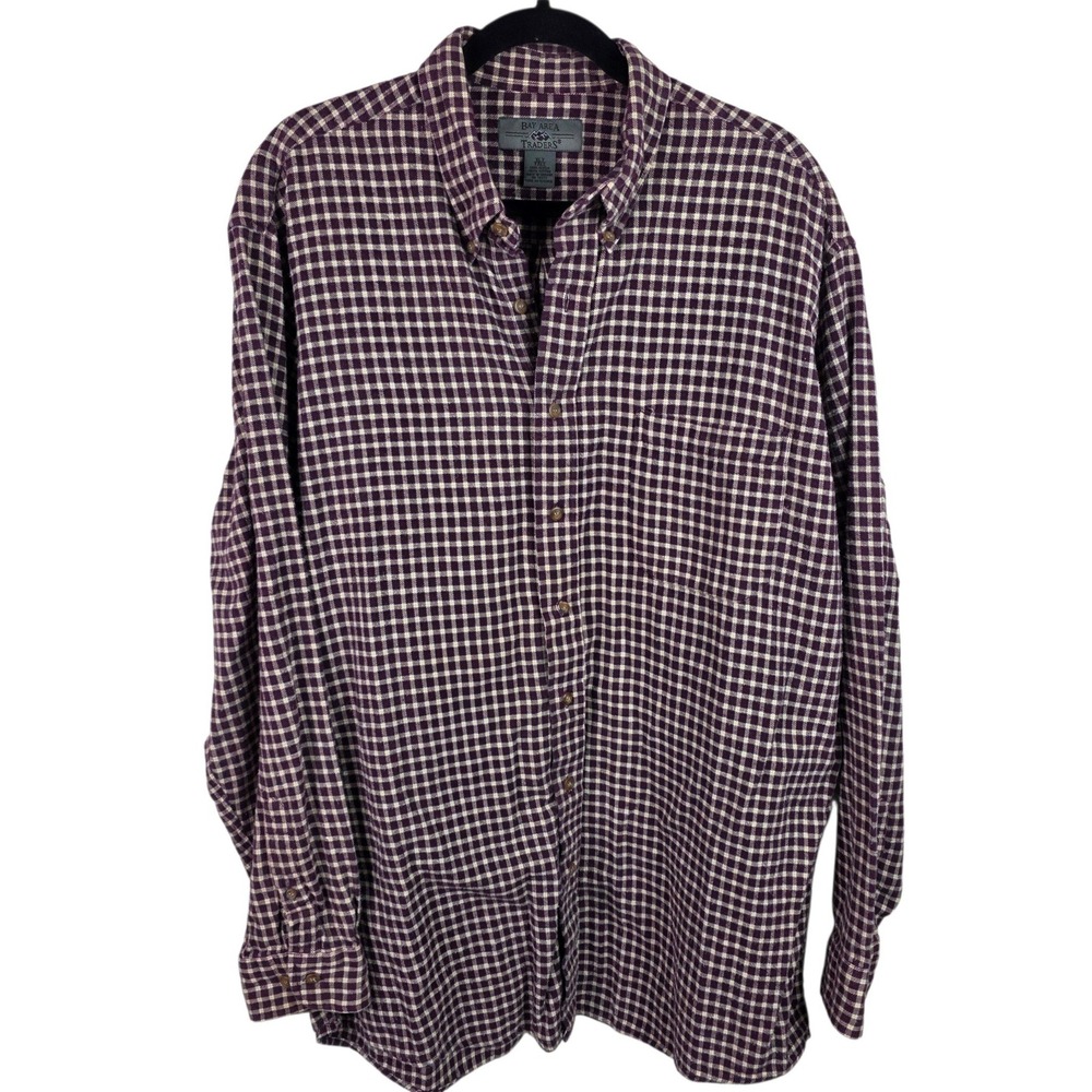 Bay Area Traders Button Down Mens XLT Burgundy Good Long Sleeve Cotton Check